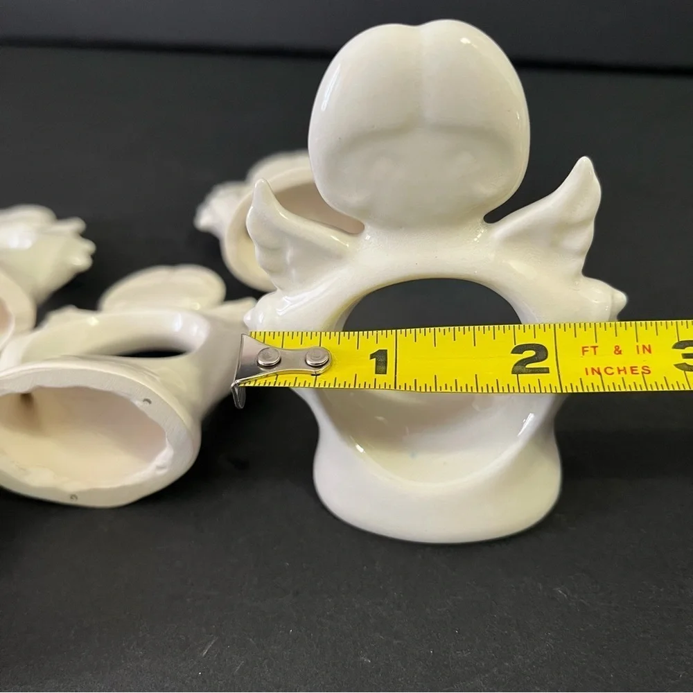 Vintage White Ceramic Angel Christmas Napkin Rings Holders Kitsch Retro MCM 5x